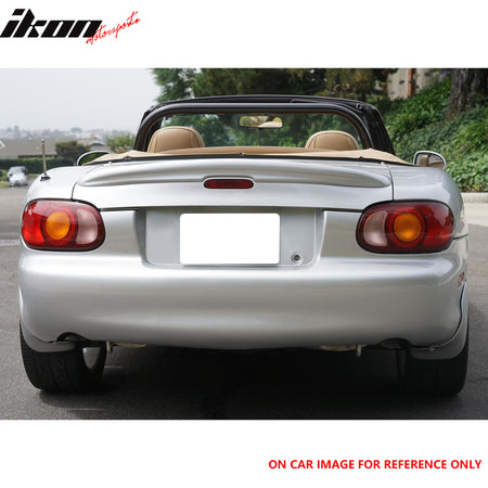IKON MOTORSPORTS, Trunk Spoiler Compatible with 1999-2005 Mazda Miata, OEM Factory Style Unpainted Gray Primer Fiberglass Rear Trunk Lid Spoiler Wing Lip