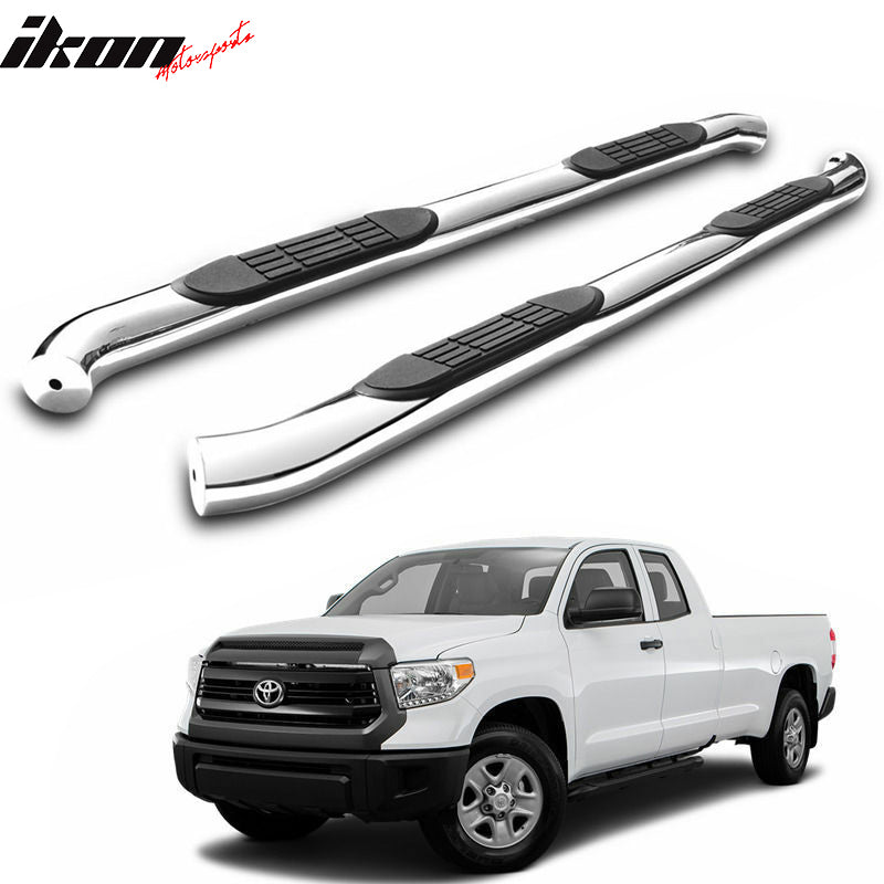 IKON MOTORSPORTS, Side Step Bars Compatible With 2007-2021 Toyota Tundra Double Cab, Chrome Black T304 Stainless Steel Running Boards Nerf Bars