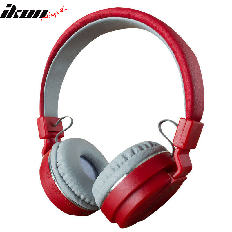 IKON MOTORSPORTS Red Universial Cable-Free Cordless Connection with Smartphones Headphones Sport Stereo Foldable Headsets with Mic