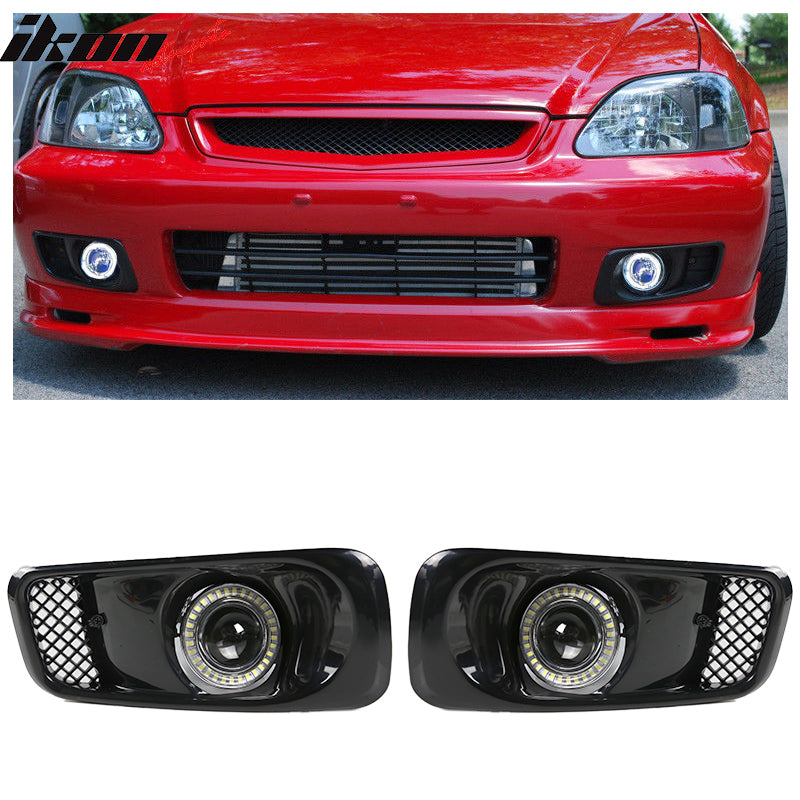 Smoke Tinted Fog Lights Kit With Wiring & Switch - For 1999-2000 Honda Civic (Pair, Halogen)