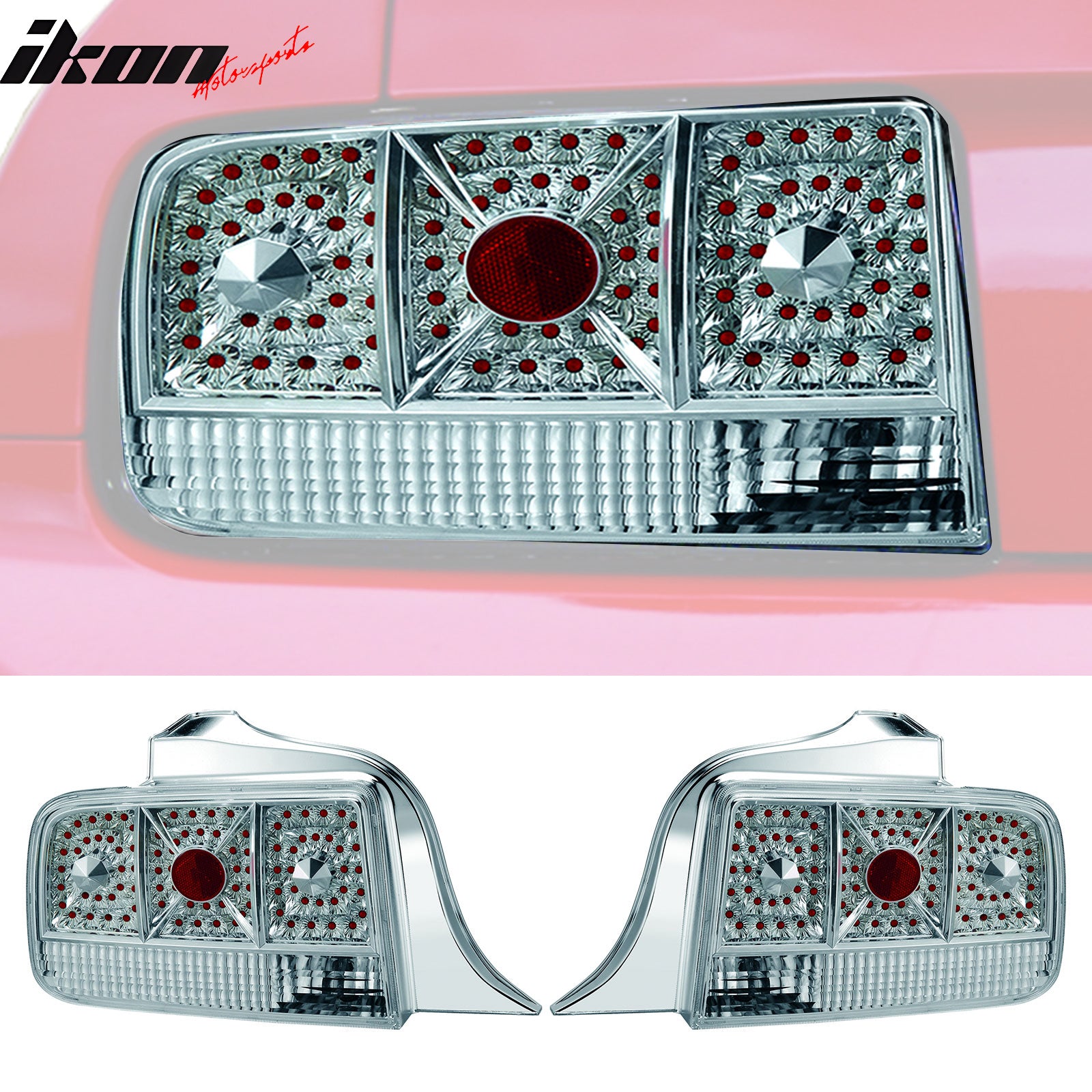 2005-2009 Ford Mustang (White Light Bar) LED Tail Lights - Black