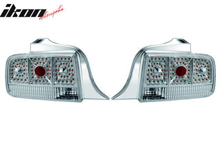 IKON MOTORSPORTS, Tail Lights Compatible with 2005-2009 Ford Mustang, Chrome Housing + Clear Lens Rear Parking Tail Lights Reverse Brake Lamps Replacement Pair 2PCS