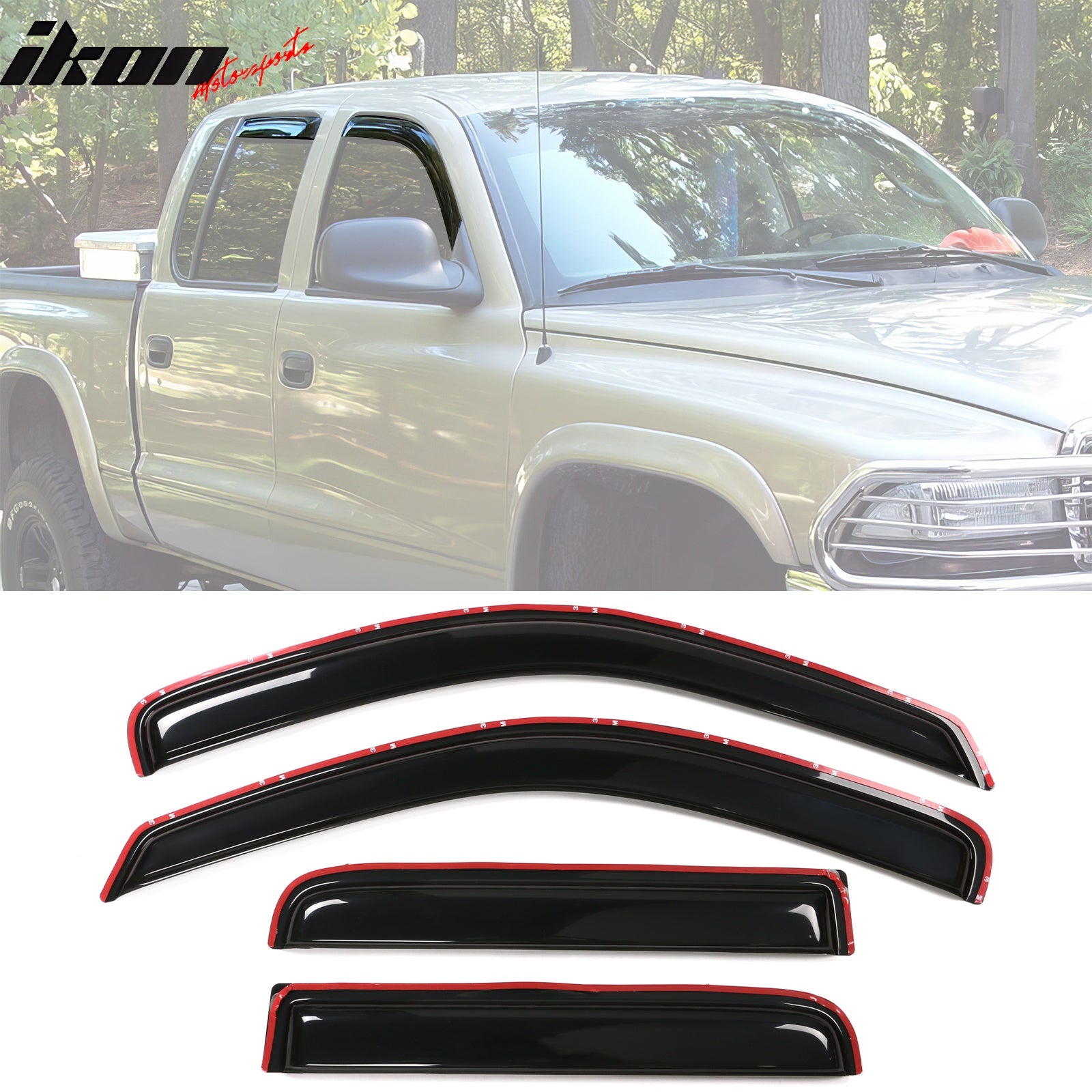 Fits 00-04 Dodge Dakota Crew Cab In Channel Window Visors Guards