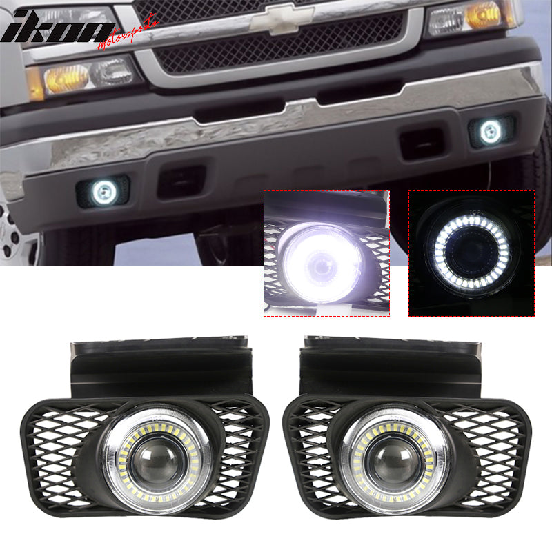 Fits 03-07 Chevy Silverado 02-06 Avalanche LED Halo Projector Bumper Fog  Lights  Ikon Motorsports