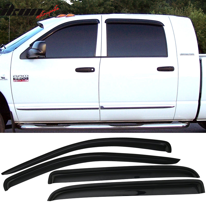 Window Visors Compatible With 1994-2001 Dodge Ram, In Channel Smoke Slim Style Wind Deflector 2pcs By Ikon Motorsports 1995 1996 1997 1998 1999 2000 - Foto 5