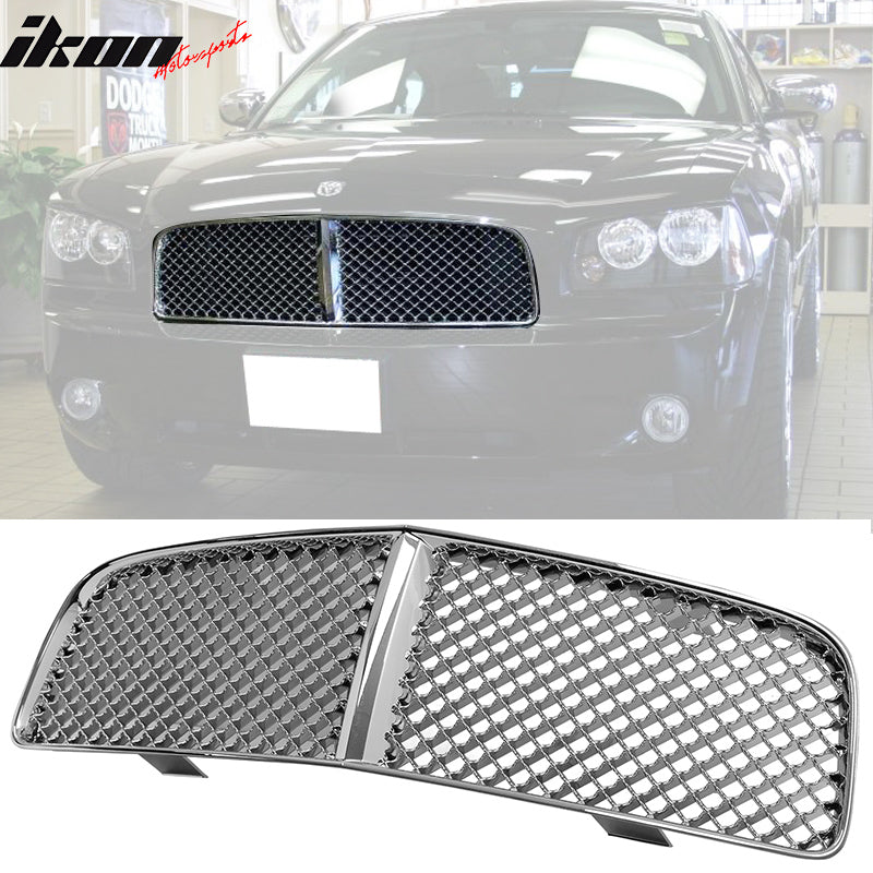 Fits 06-10 Dodge Charger Mesh Grille Front Upper Bumper Hood Grill Chrome ABS Ikon Motorsports Fits 06-10 Dodge Charger Mesh Grille Front Upper Bumper Hood Grill Chrome ABS Ikon Motorsports