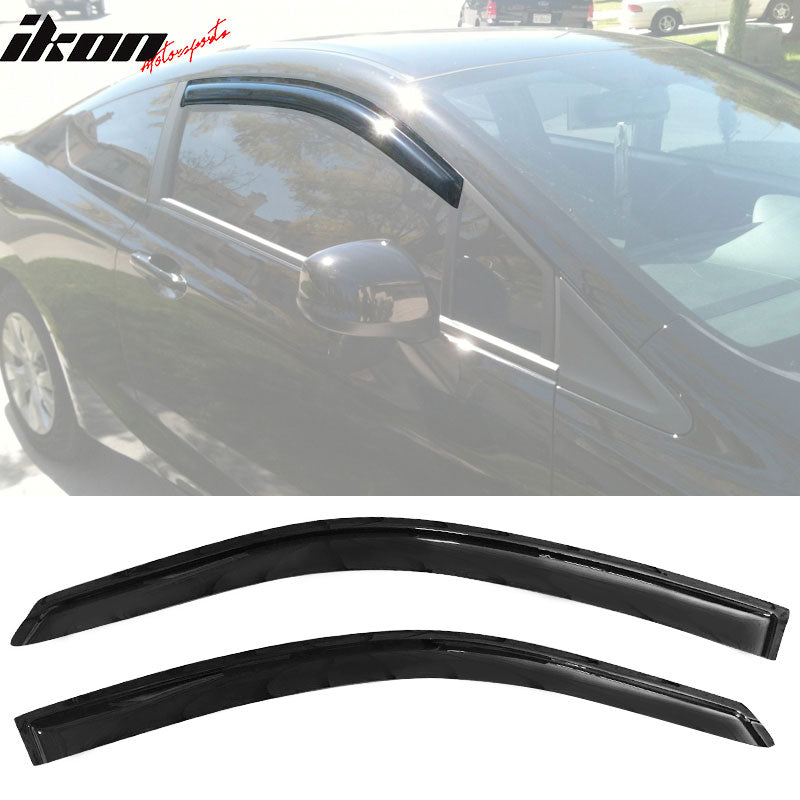 For 2008-2012 Honda Accord Coupe 2PC Acrylic Window Visors – Smoke/Tinted Rain & Sun Deflectors By Racercentre