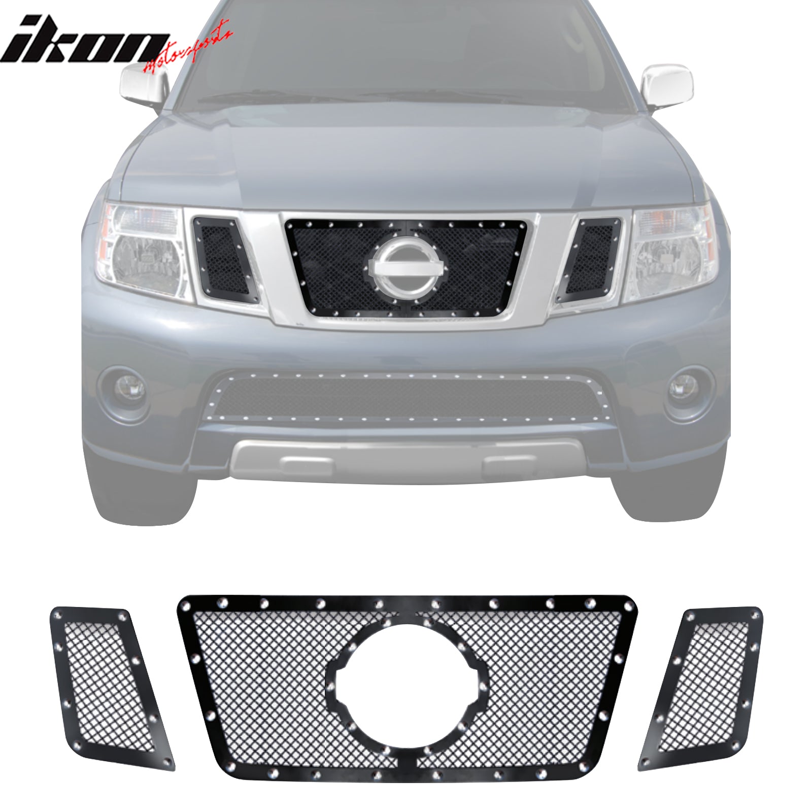 Fits 08-12 Nissan Pathfinder Perimeter Woven Mesh 3PC Front Upper