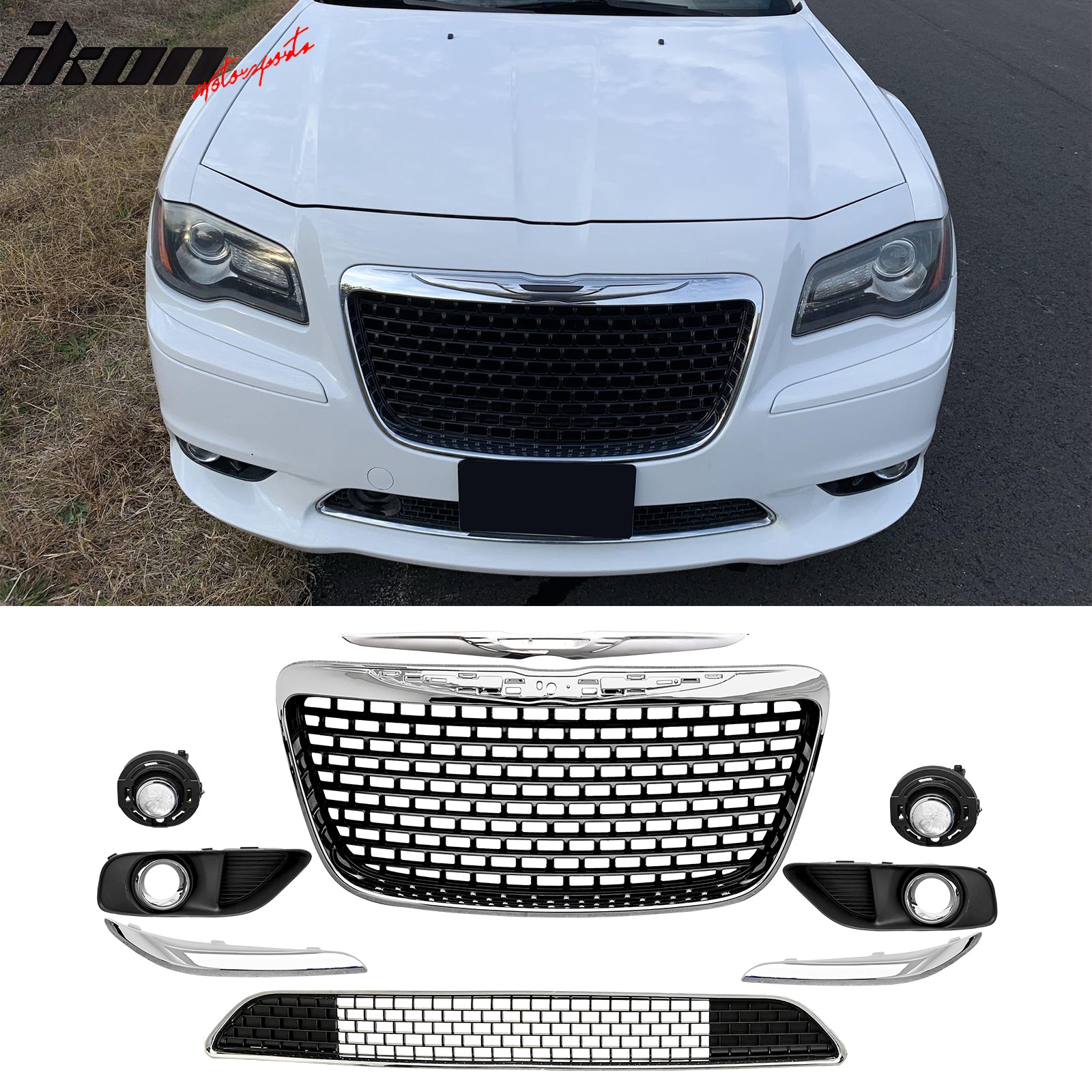 Car Grill for 2011-2014 Chrysler 300 SRT8 Chrome Black – Ikon