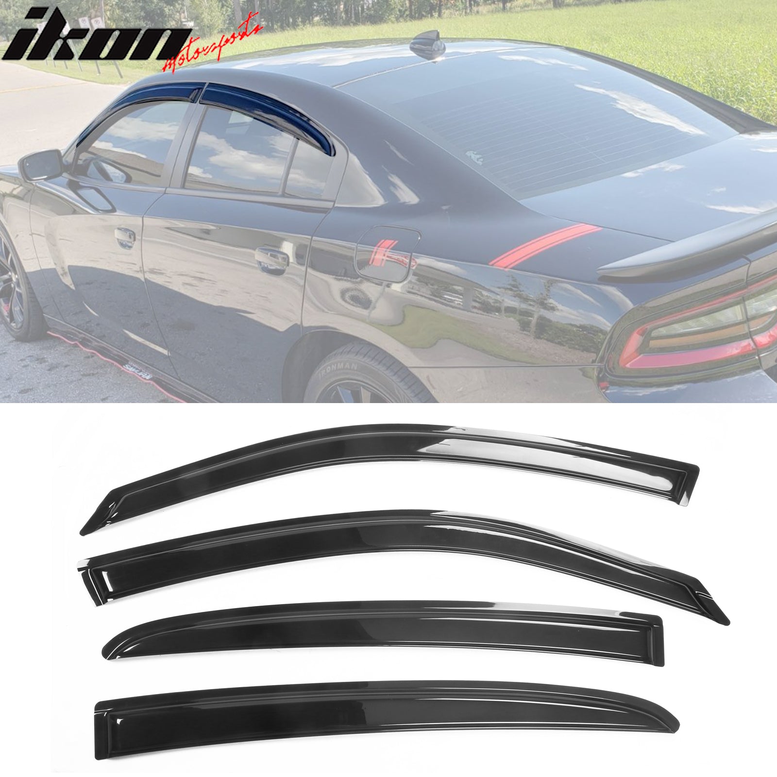 Fits 11-18 Dodge Charger Acrylic Window Visors 4Pc Set Fits 11-18 Dodge Charger Acrylic Window Visors 4Pc Set