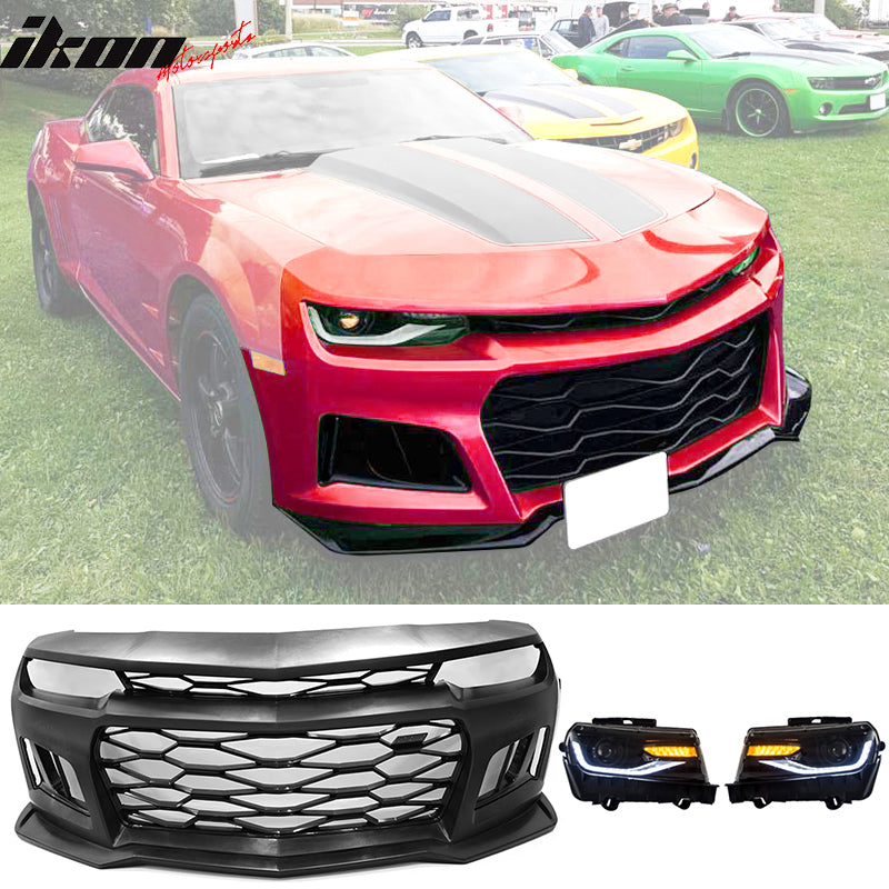 2014-2015 Chevy Camaro ZL1 Style Front Bumper Kit – Unpainted, With DRL Fog Lights & Headlamps, PP & ABS - View #4