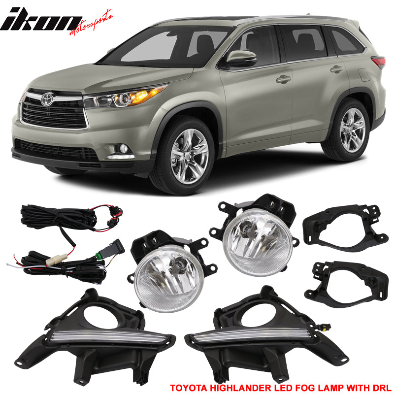 Complete Fog Light Kit For 2017-2019 Toyota Highlander - Clear Lens, Wiring & Switch Included
