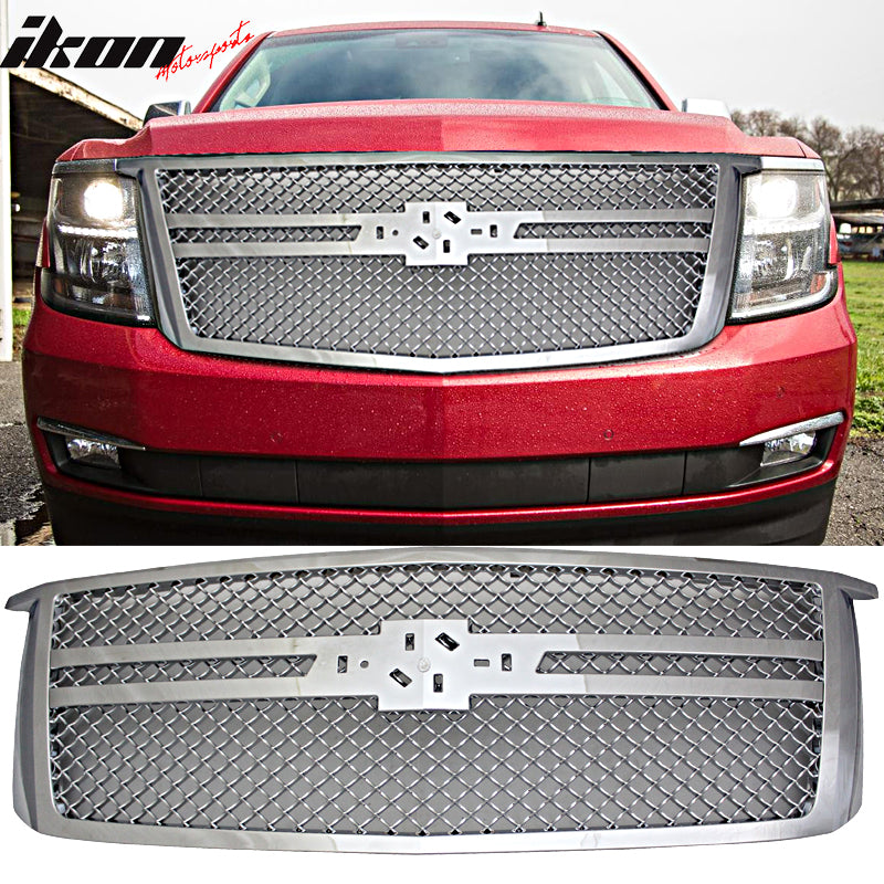 Front Upper Chrome Grille For 2015-2020 Chevy Tahoe & Suburban LTZ Style – Horizontal Billet 12 thumbnail image