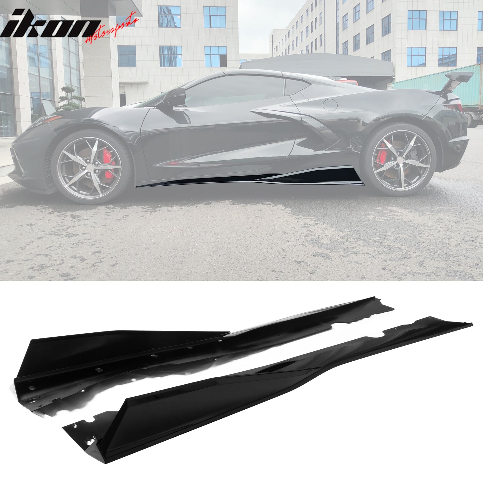 Fits 20-25 Chevy Corvette C8 IKON V1 B Style Gloss Black Side