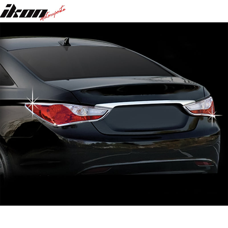 IKON MOTORSPORTS, Tail Light Bezel Compatible With 2011-2014 Hyundai Sonata, 4PCS Driver Passenger Side Rear Tail Lights Taillights Bezel Covers Assembly Replacement ABS Chrome