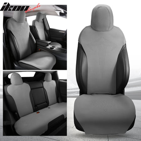 IKON MOTORSPORTS Seat Cover Cushions Compatible with 2020-2023 Tesla Model Y, Suede Leather (Front + Second Row, V1 Style)