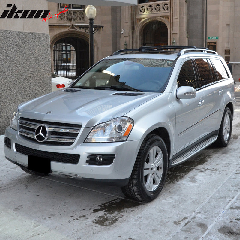 Running Board Compatible With 2007-2012 Mercedes Benz X164 GL-class, Factory Style Aluminum Black & Silver Side Step Bars Extensions by IKON MOTORSPORTS, 2008 2009 2010 2011
