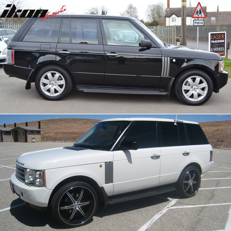 Running Board Compatible With 2003-2012 Land Rover Range Rover (NOT FIT SPORT), Factory Style Brushed Silver Rubber Black Side Step Bars Extensions by IKON MOTORSPORTS, 2004 2005 2006 2007 2008 2009