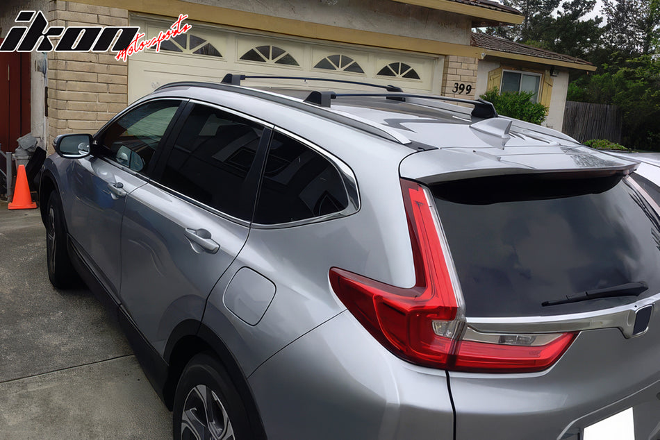 IKON MOTORSPORTS Cross Bar Compatible with 2017-2022 Honda CRV, Factory Style Black Rubber Aluminum Roof Top Luggage Carrier