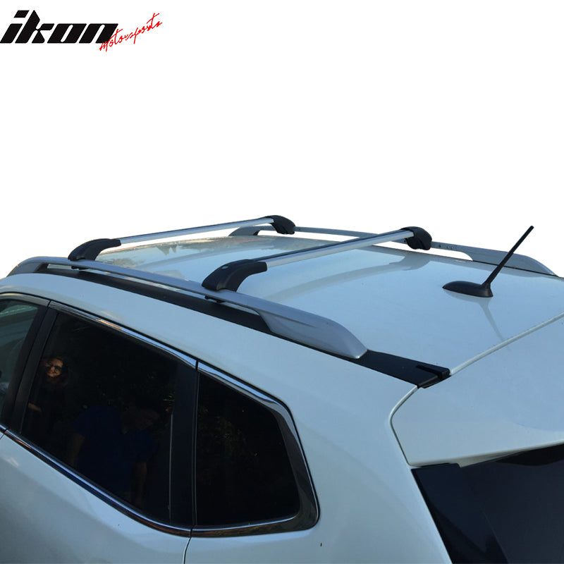 IKON MOTORSPORTS Crossbars Compatible With 2014-2020 Nissan Rogue, OE Fit Luxury Style Cross Bar Roof Rack Black Cap Set