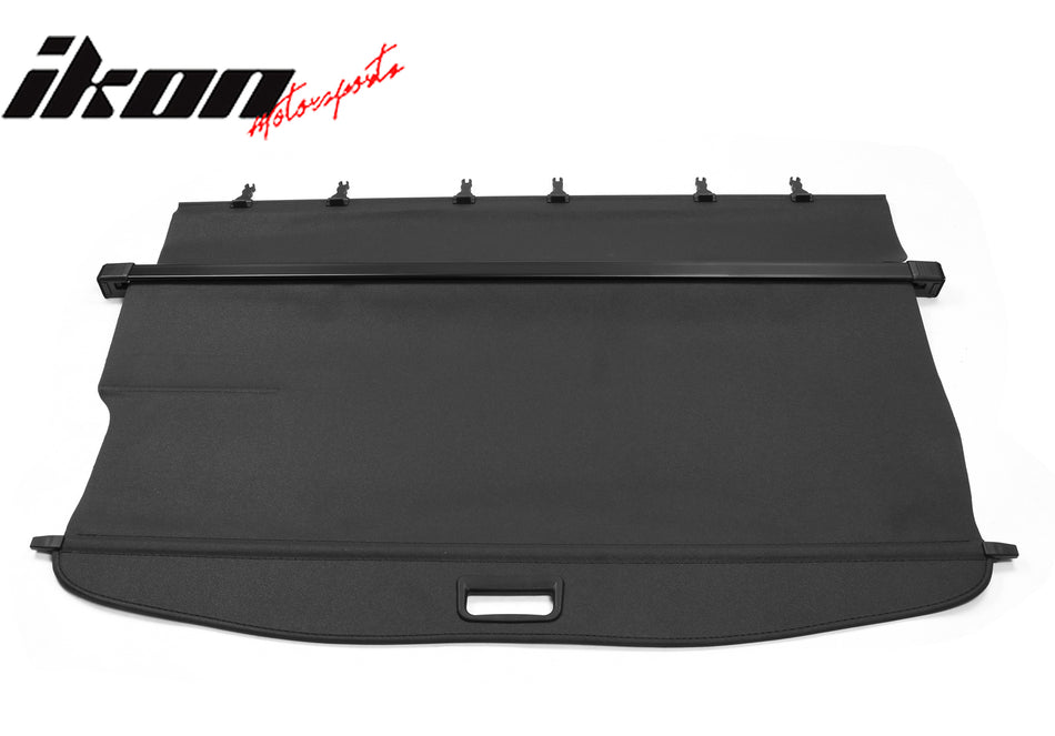 IKON MOTORSPORTS, Cargo Cover Compatible With 2014-2018 Subaru Forester (Only Fit Automatic Rear Gate), PVC & Aluminum Rod Black Security Rear Trunk Cover Security Retractable Shield, 2015 2016 2017