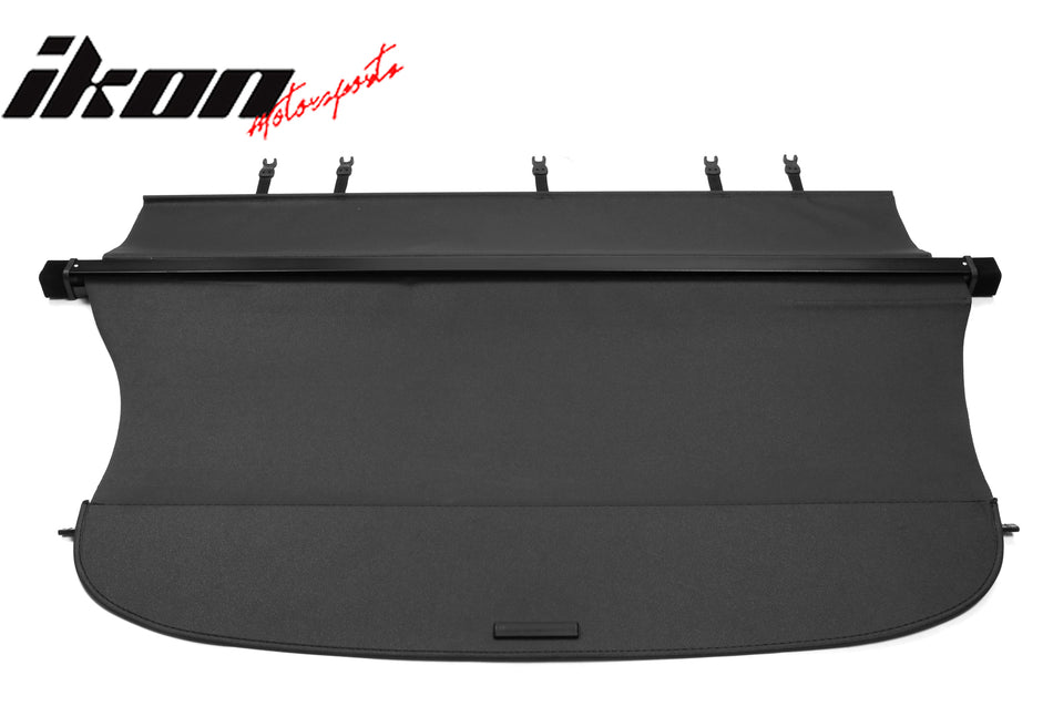 IKON MOTORSPORTS, Cargo Cover Compatible With 2015-2019 Subaru Outback (Only Fit Automatic Rear Gate), PVC & Aluminum Rod Black Security Rear Trunk Cover Security Retractable Shield, 2016 2017 2018