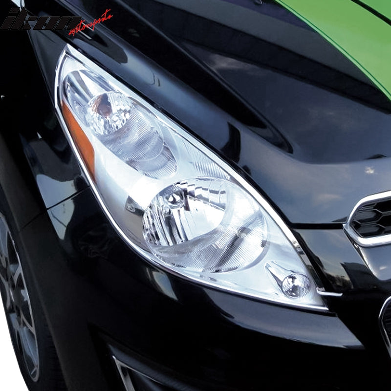 Fits 13-15 Chevrolet Spark Chrome ABS Front Headlight Bezels Covers 2PCS Set