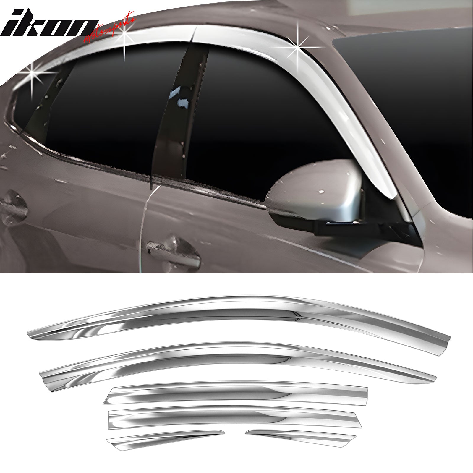 Fits 17-20 Kia Cadenza 6PC Chrome Side Window Visors Rain Shield