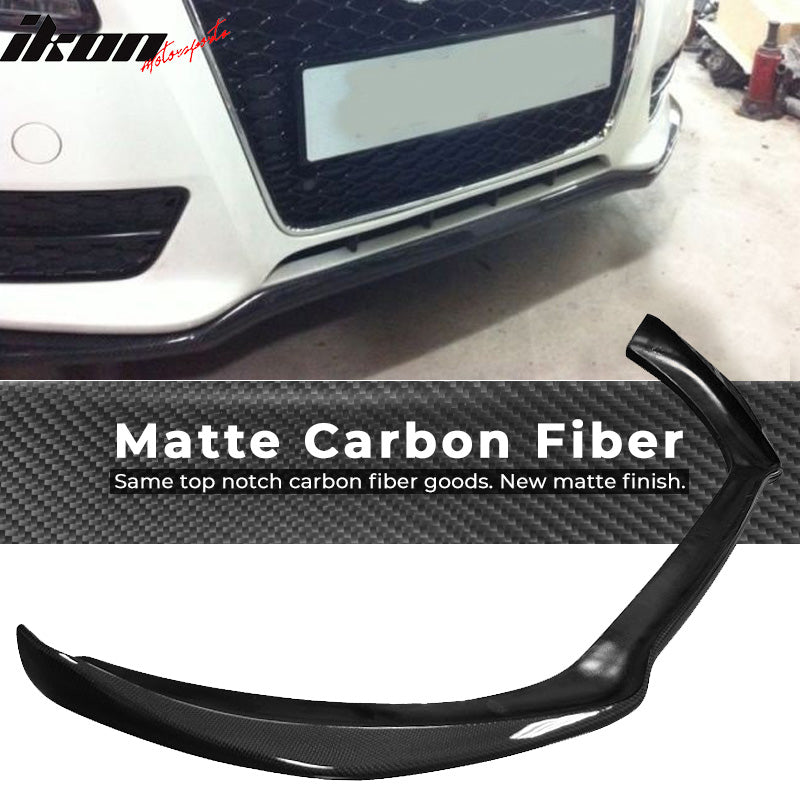IKON MOTORSPORTS, Matte Carbon Fiber Front Bumper Lip Compatible With 2014-2016 Audi A5 Quattro, P Style Front Lip Spoiler, 2015