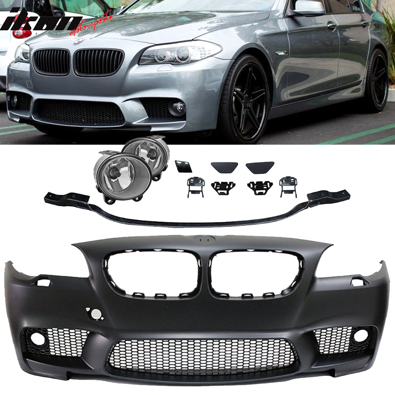 M5 Style Front Bumper Cover For 2010-2016 BMW 5-Series F10 - Primered Gray W/ Grilles