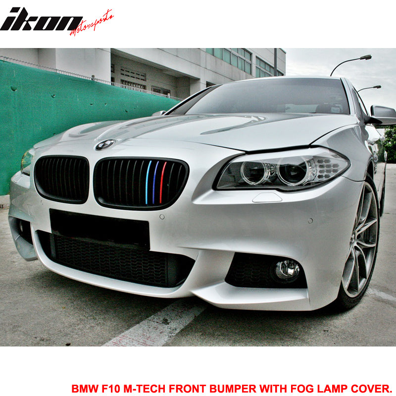 Front Bumper Cover Compatible With 2011-2016 5-Series F10, M-Tech Msport Front Bumper Fog Cover Conversion Guard PP by IKON MOTORSPORTS, 2012 2013 2014 2015