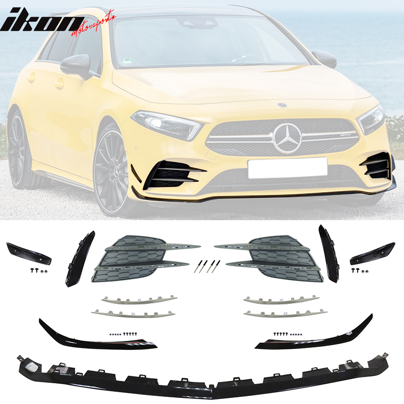 2020-2022 Benz W177 A35 AMG Front Bumper Lip with Chrome Moulding PP