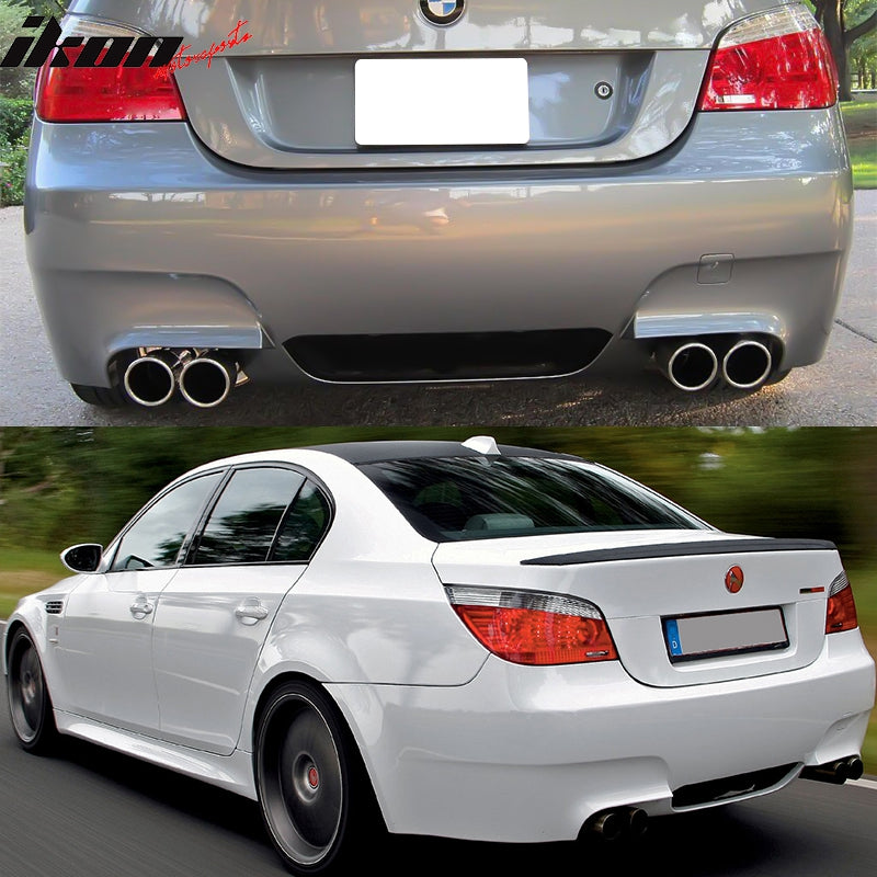 Rear Bumper Compatible With 2004-2009 BMW E60 E61 5-Series, M5 Style Black PP Cover Guard Protection Conversion by IKON MOTORSPORTS, 2005 2006 2007 2008
