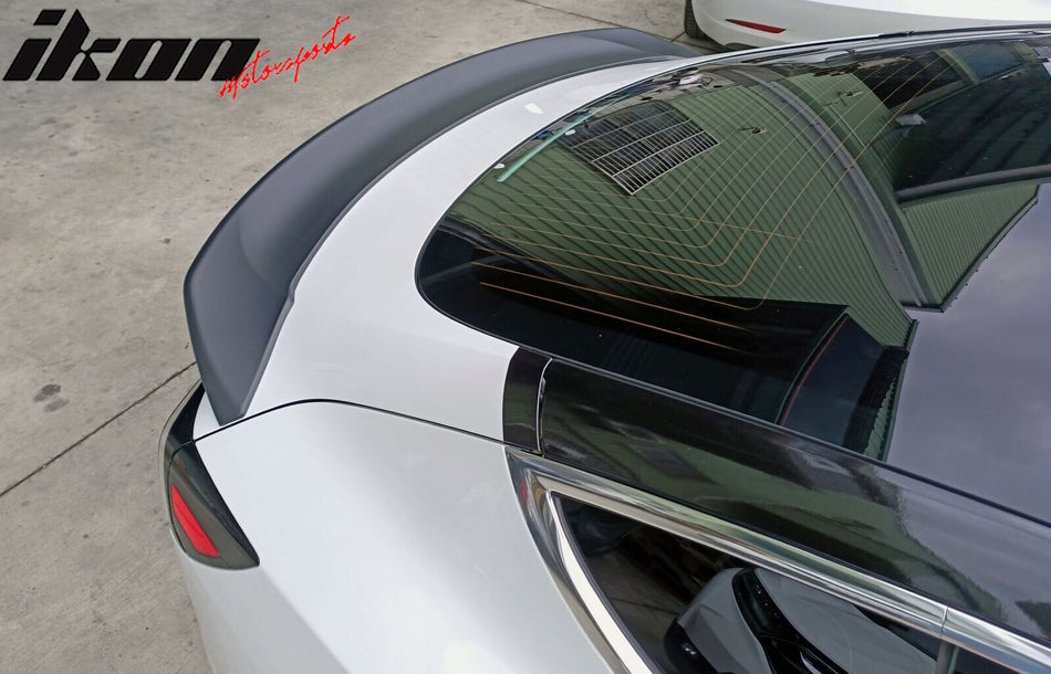 IKON MOTORSPRTS, Trunk Spoiler Compatible With 2017-2023 Tesla Model 3, S Style Rear Boot Deck Lid Wing Carbon Fiber Tail Trim Lip 1PC, 2018 2019 2020 2021 2022