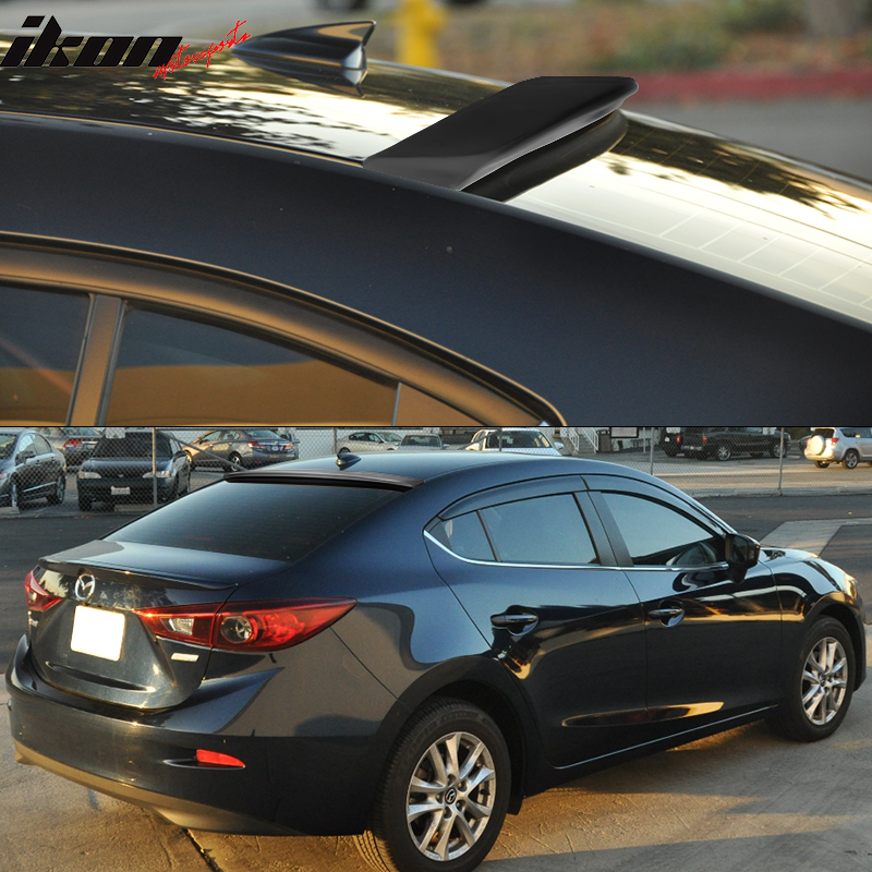 Roof Spoiler Compatible With 2014-2018 Mazda 3, ABS Black Rear Spoiler Wing Wind By IKON MOTORSPORTS