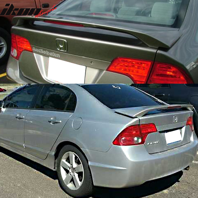 Trunk Spoiler Compatible With 2006-2011 Honda Civic ,Factory Style Matte Black ABS Car Exterior Trunk Spoiler Rear Wing Tail Roof Top Lid by IKON MOTORSPORTS, 2007 2008 2009 2010