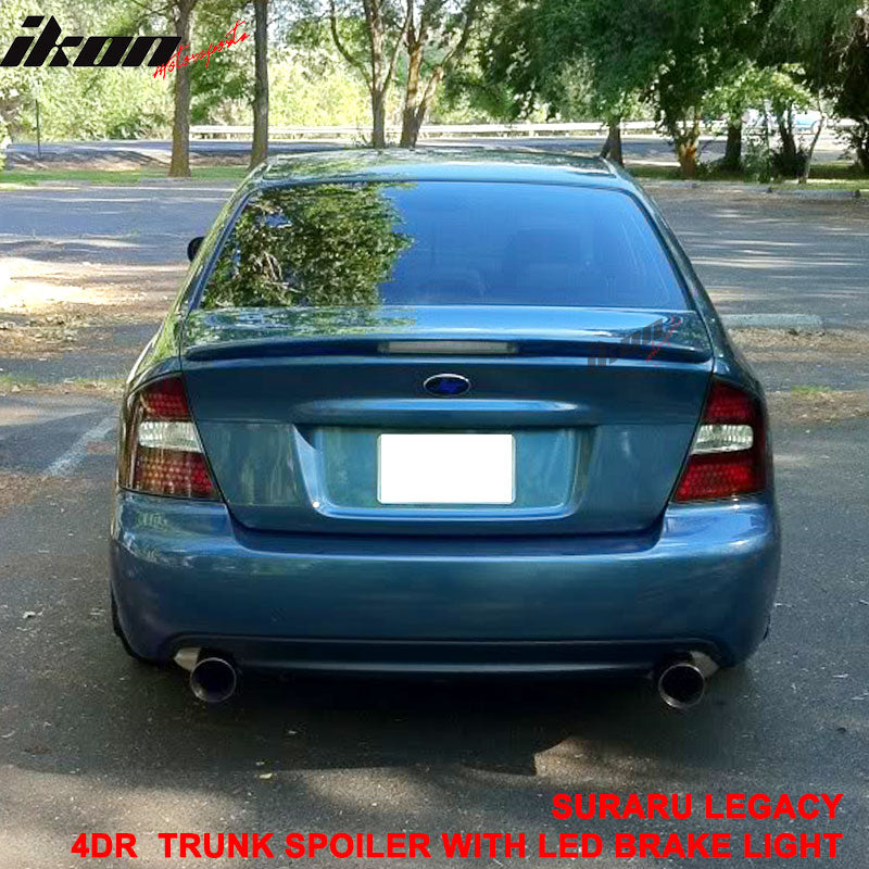 Trunk Spoiler Compatible With 2005-2009 Subaru Legacy, Unpainted FRP With Brake Light Boot Lip Rear Spoiler Wing Deck Lid By IKON MOTORSPORTS, 2006 2007 2008