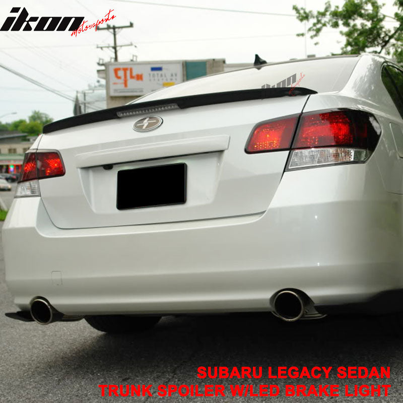 Trunk Spoiler Compatible With 2010-2014 Subaru Legacy, Unpainted FRP With Brake Light Boot Lip Rear Spoiler Wing Deck Lid By IKON MOTORSPORTS, 2011 2012 2013