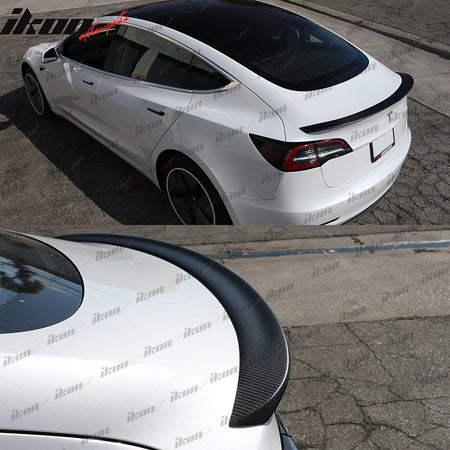 Fits 17-23 Tesla Model 3 IKON Style Trunk Spoiler Wing - Matte Carbon Fiber
