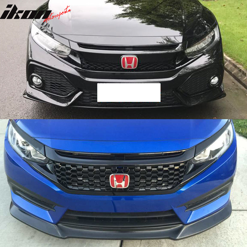 Front Bumper & Grille Compatible With 2016-2021 Honda Civic, Factory Style TR Unpainted PP ABS Cover Conversion Bodykit Grill by IKON MOTORSPORTS, 2017 2018 2019 2020