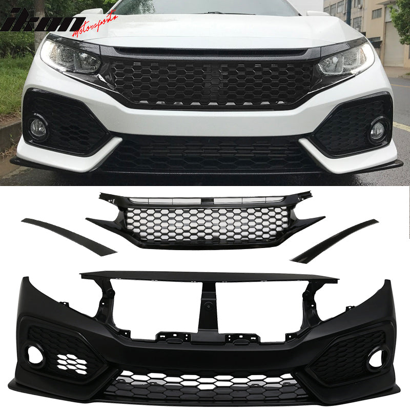 2016-2021 Honda Civic OE Style Unpainted Front Bumper Cover W/ Grille