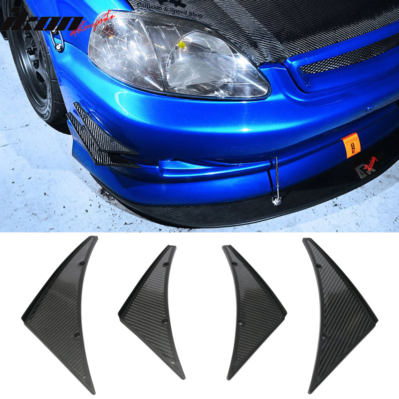 MASO Car Front Spoilers 4 Pcs Front Carbon Fin Splitter Exterior Emblems  Set Black