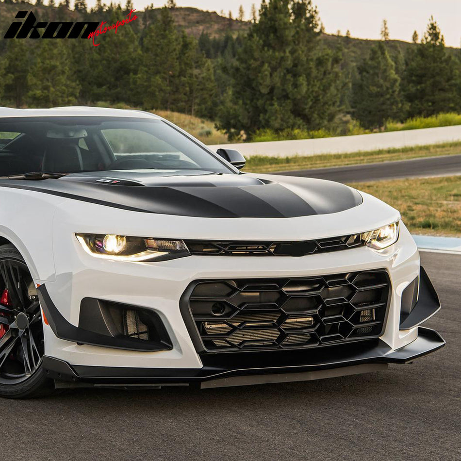 IKON MOTORSPORTS, Front Canards Replacement Compatible With 2016-2023 Chevrolet Camaro With Modified 1LE Style AMPP Front Bumper, 2PCS Front Bumper Side Canards Dive Planes Fin PP Unpainted 1LE Style