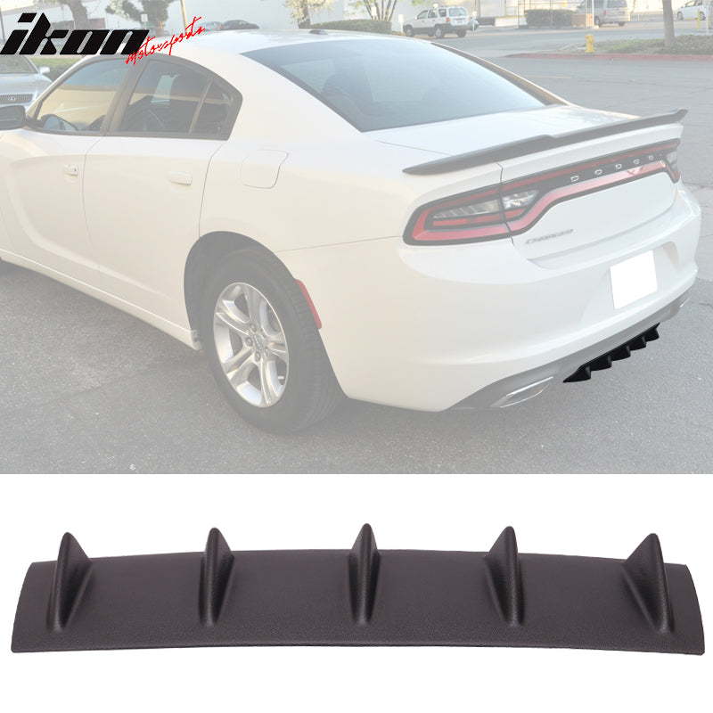 WildWell Rear Diffuser Lip for 2015-2018 Dodge Charger Base & 2019-2024 Dodge Charger SXT Only Rear Bumper Diffuser Square Exhaust 4 Shark Fin Glossy Black
