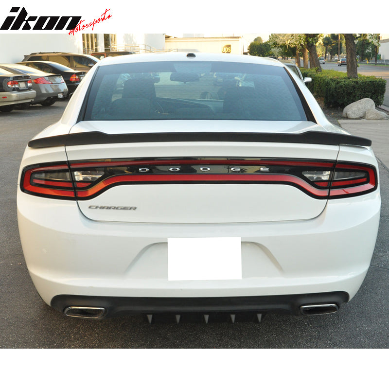 Rear Bumper Lip Diffuser Compatible With 2015-2023 Dodge Charger, V1 Style 23" x 6" Matte Black ABS Aftermarket Parts Rear Splitter 5 Fin by IKON MOTORSPORTS, 2016 2017 2018