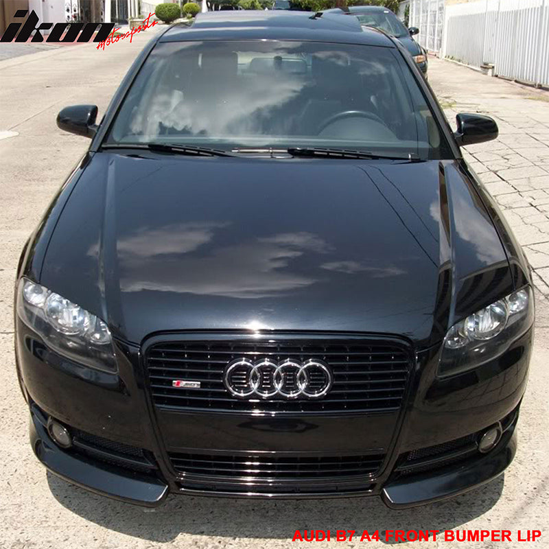 Front Bumper Lip Compatible With 2006-2008 AUDI B7 A4 2.0T, Euro Style PU Front Lip Spoiler Splitter by IKON MOTORSPORTS, 2006 2007