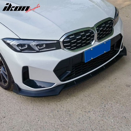 IKON MOTORSPRTS, Front Bumper Lip Compatible With 2023-2024 BMW G20 3 Series with M Sport Bumper M340i, IKON Style Matte Black 3PCS Front Lip Spoiler Splitter PP Protector Lower Chin Diffuser