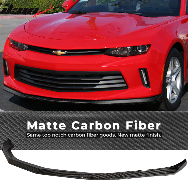 IKON MOTORSPORTS, Front Bumper Lip Compatible With 2016-2024 Chevrolet Camaro, 1LE Style Carbon Fiber Print Front Lip Finisher Under Chin Spoiler