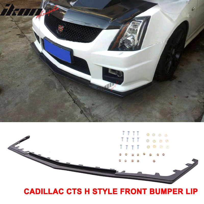 Front Bumper Lip Compatible With 2008-2015 Cadillac CTS V Sedan, H Style Unpainted Black PU Air Dam Chin Front Diffuser Bumper by IKON MOTORSPORTS, 2009 2010 2011 2012 2013 2014