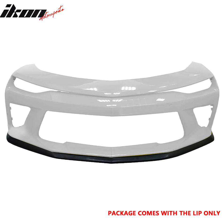 IKON MOTORSPORTS Front Bumper Lip, Compatible with 2016-2021 Chevrolet Camaro V8 SS, OE Style Unpainted Black PU Polyurethane Air Dam Chin Spoiler Protector Splitter